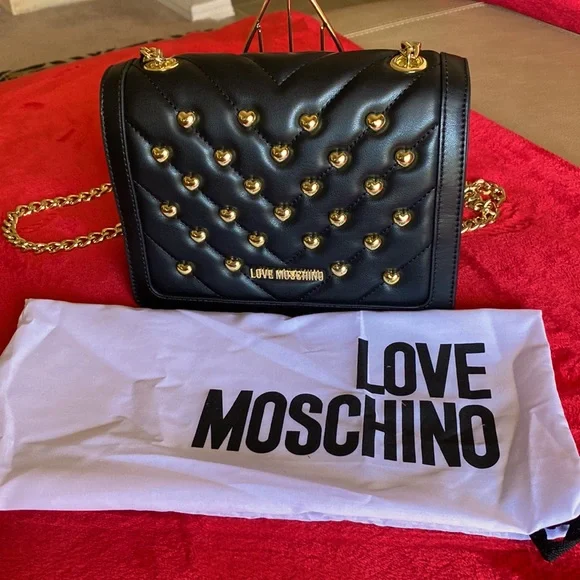 Love Moschino Black Gold hearts bag. JC4234PP0AKE0000 BORSA Matt Napa Pu Nero